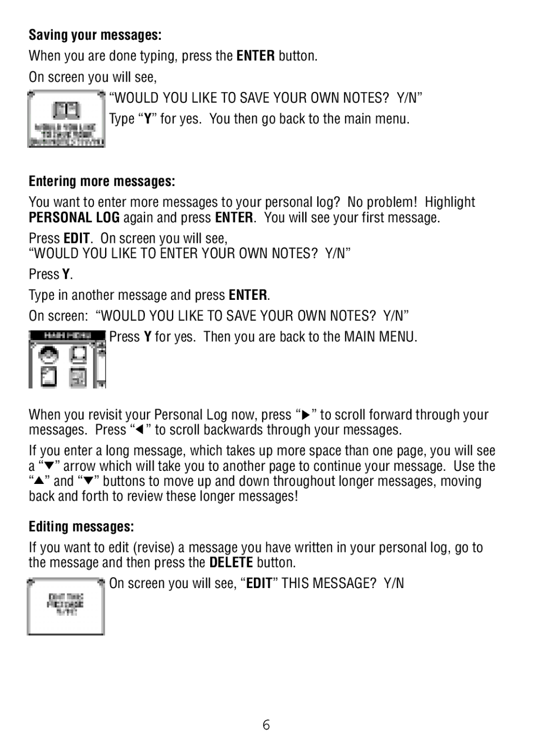 Tiger Pokedex Deluxe manual Saving your messages, Entering more messages, Editing messages 