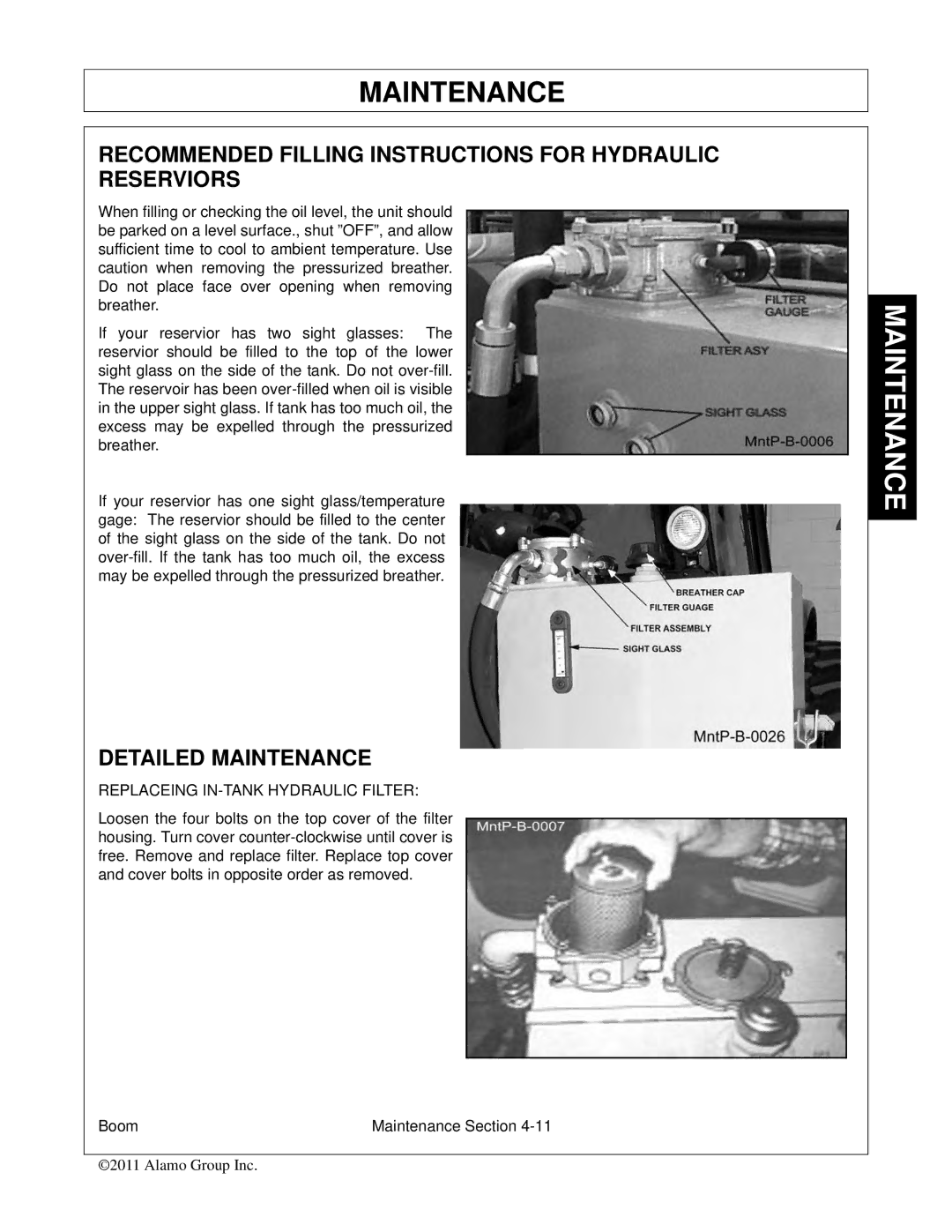 Tiger Products Co., Ltd 5093E, 5083E, 5101E Recommended Filling Instructions for Hydraulic Reserviors, Detailed Maintenance 