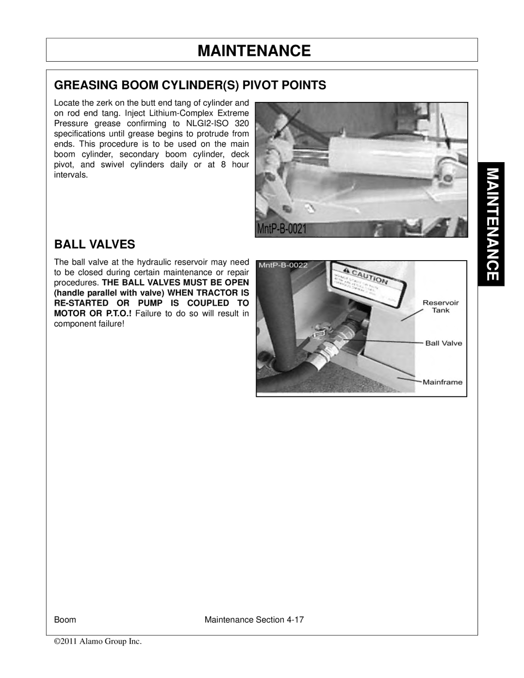 Tiger Products Co., Ltd 5093E, 5083E, 5101E manual Greasing Boom Cylinders Pivot Points, Ball Valves 