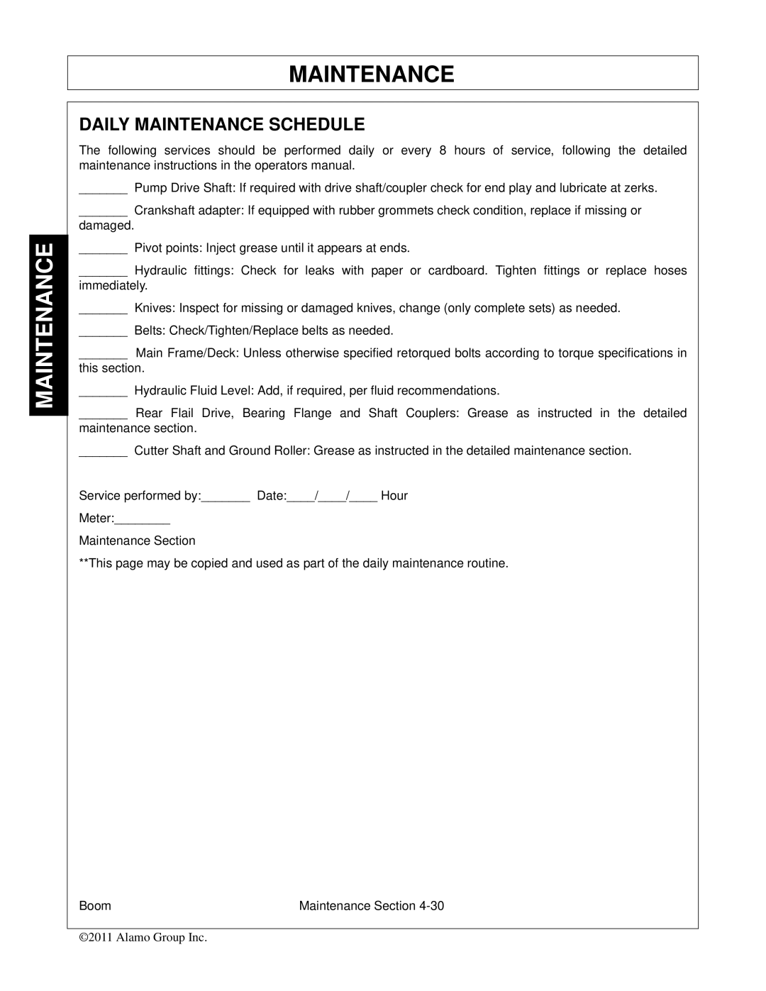 Tiger Products Co., Ltd 5101E, 5083E, 5093E manual Daily Maintenance Schedule 