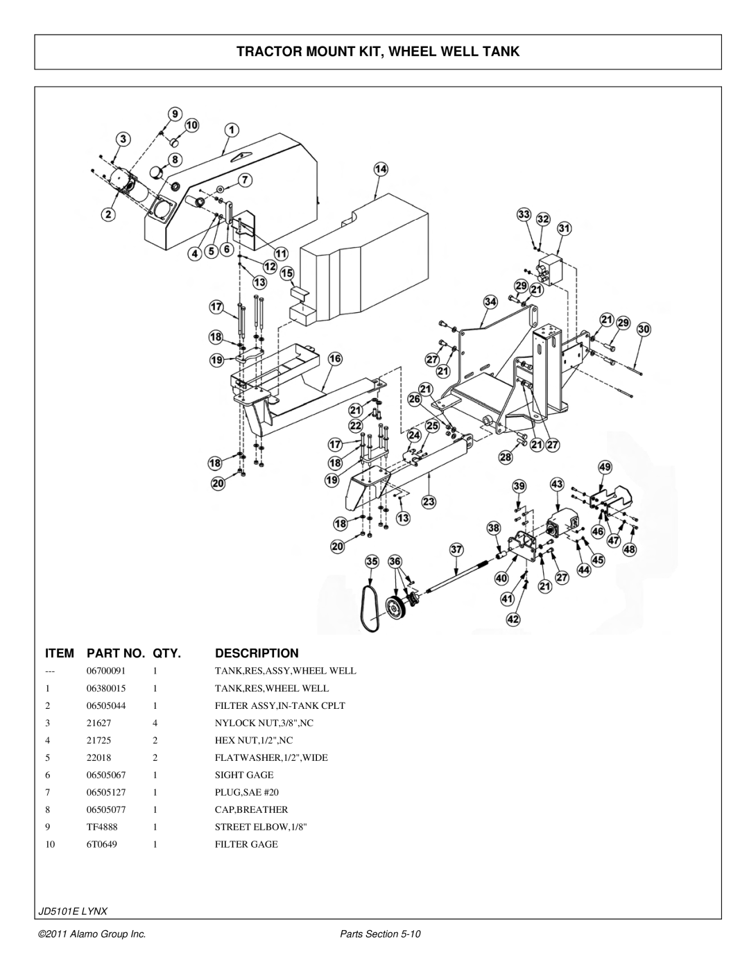 Tiger Products Co., Ltd 5083E, 5093E, 5101E manual Tractor Mount KIT, Wheel Well Tank 