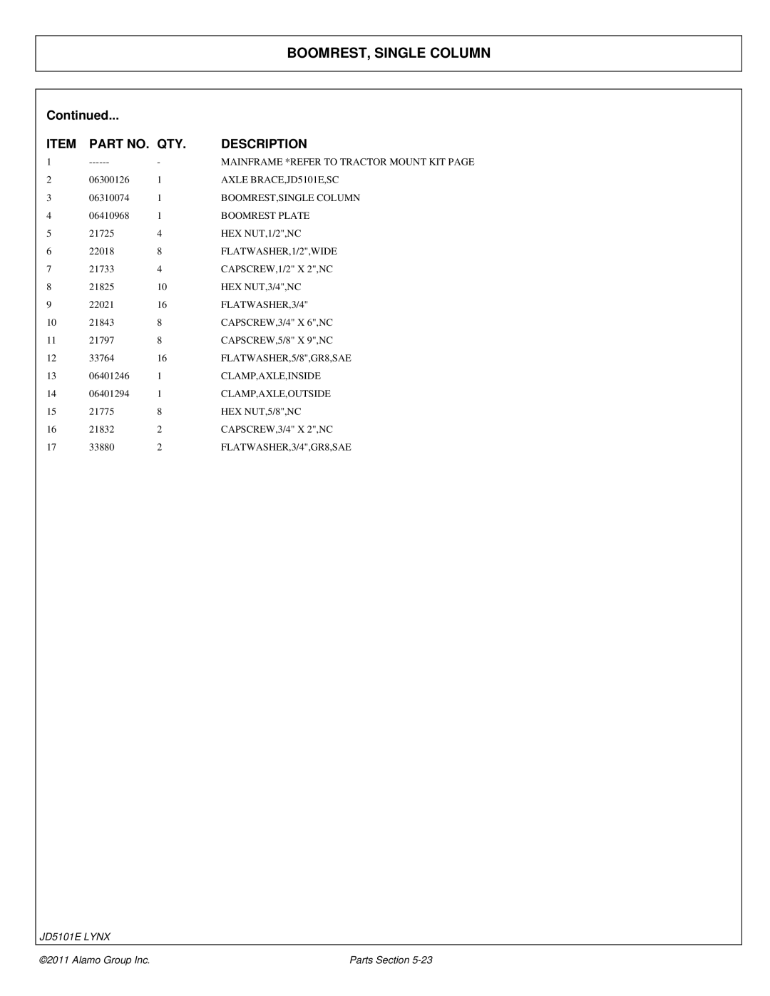 Tiger Products Co., Ltd 5093E, 5083E manual Axle BRACE,JD5101E,SC 