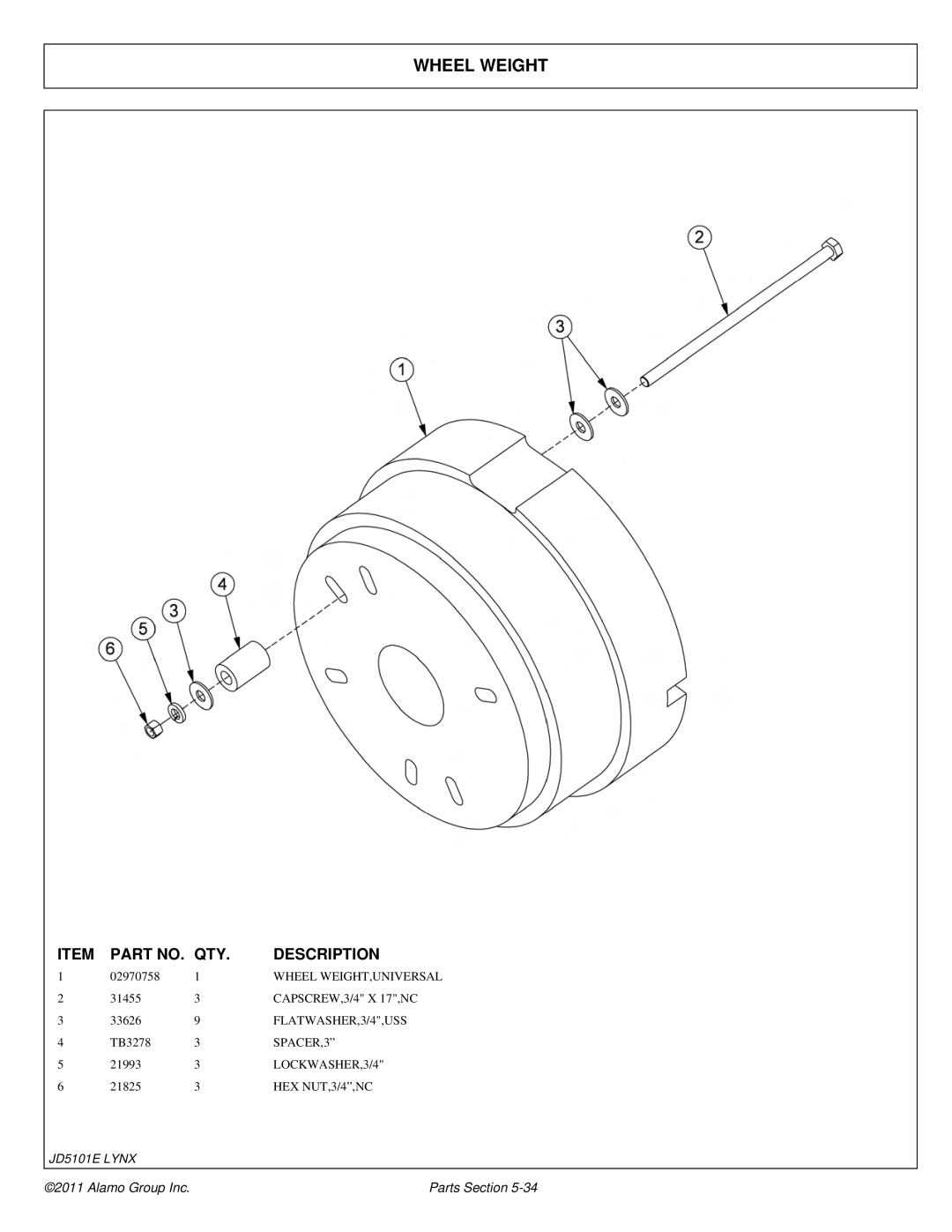 Tiger Products Co., Ltd 5083E, 5093E, 5101E manual Wheel Weight 