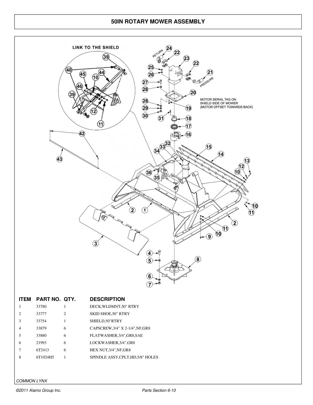 Tiger Products Co., Ltd 5093E, 5083E, 5101E manual 50IN Rotary Mower Assembly 