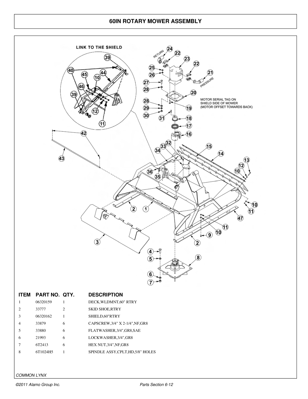 Tiger Products Co., Ltd 5083E, 5093E, 5101E manual 60IN Rotary Mower Assembly 