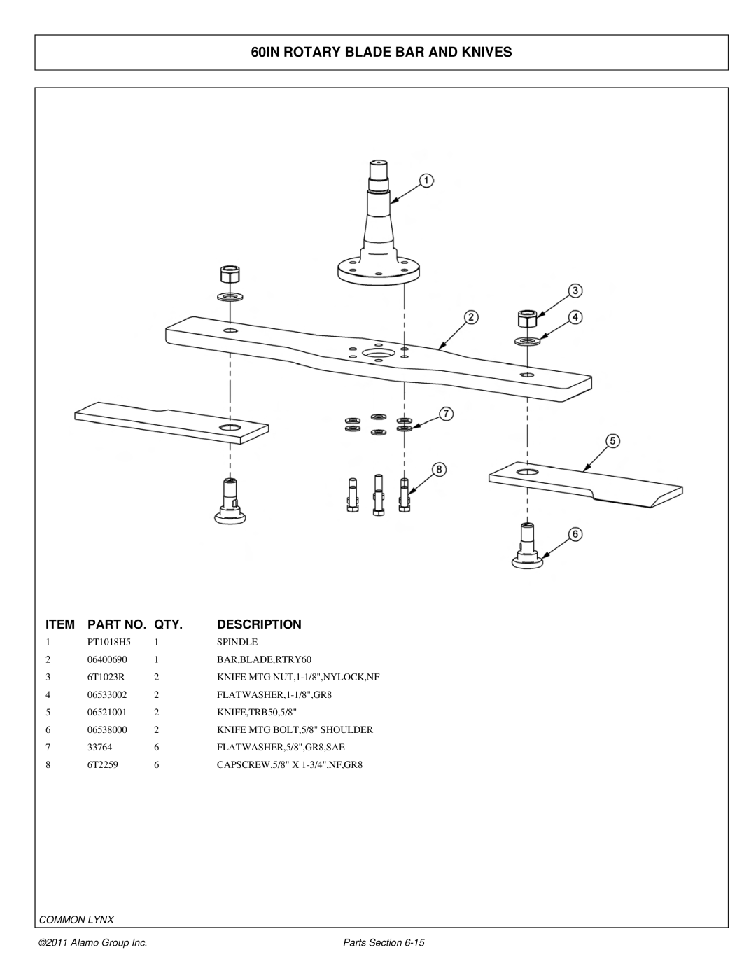 Tiger Products Co., Ltd 5083E, 5093E, 5101E manual 60IN Rotary Blade BAR and Knives 