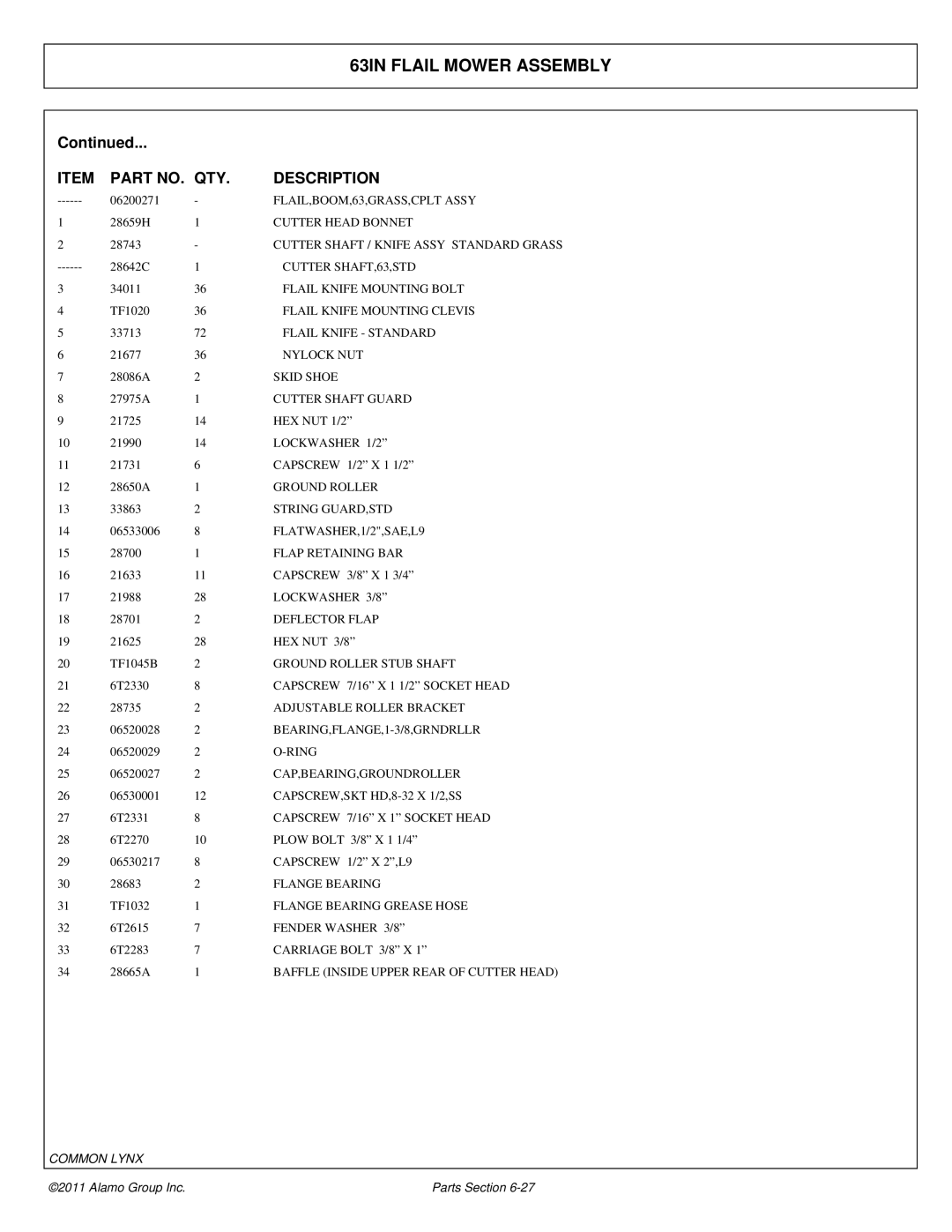 Tiger Products Co., Ltd 5083E, 5093E, 5101E manual FLAIL,BOOM,63,GRASS,CPLT Assy 