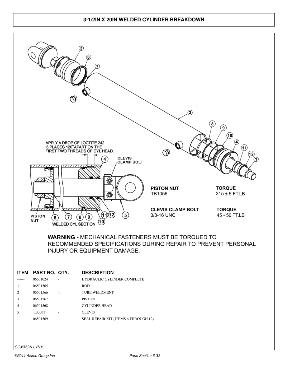 Tiger Products Co., Ltd 5101E, 5083E, 5093E manual 2IN X 20IN Welded Cylinder Breakdown 