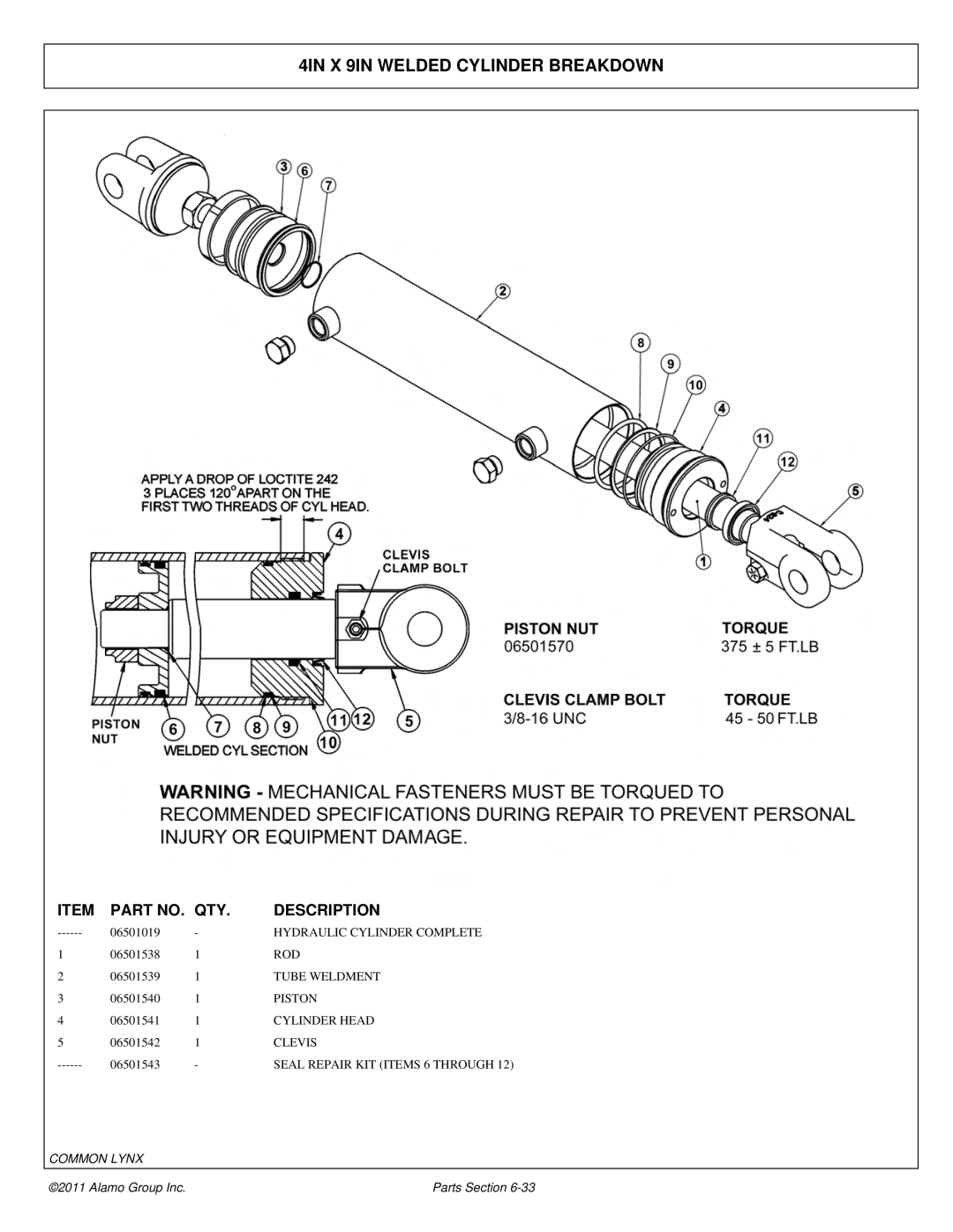 Tiger Products Co., Ltd 5083E, 5093E, 5101E manual 4IN X 9IN Welded Cylinder Breakdown 