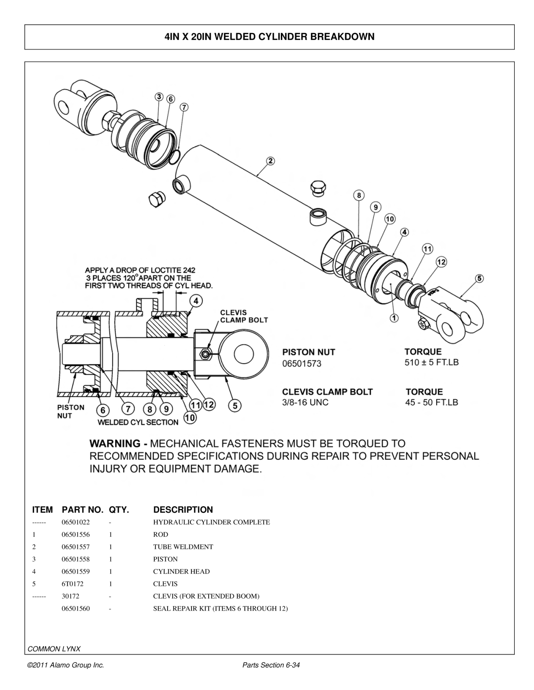 Tiger Products Co., Ltd 5093E, 5083E, 5101E manual 4IN X 20IN Welded Cylinder Breakdown 