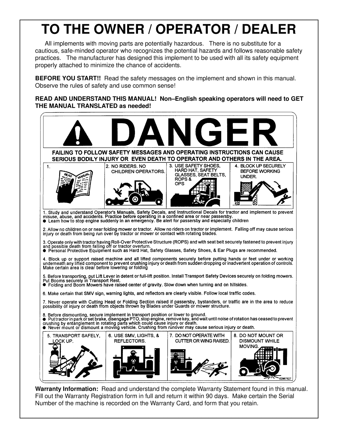 Tiger Products Co., Ltd 5101E, 5083E, 5093E manual To the Owner / Operator / Dealer 