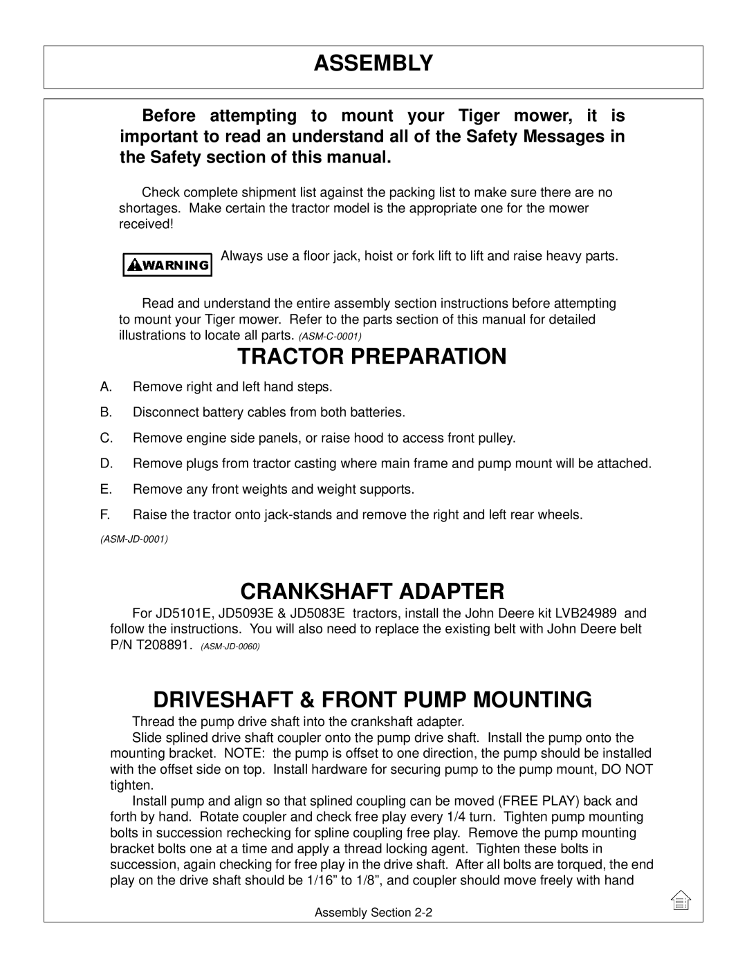 Tiger Products Co., Ltd 5093E, 5083E Assembly, Tractor Preparation, Crankshaft Adapter, Driveshaft & Front Pump Mounting 