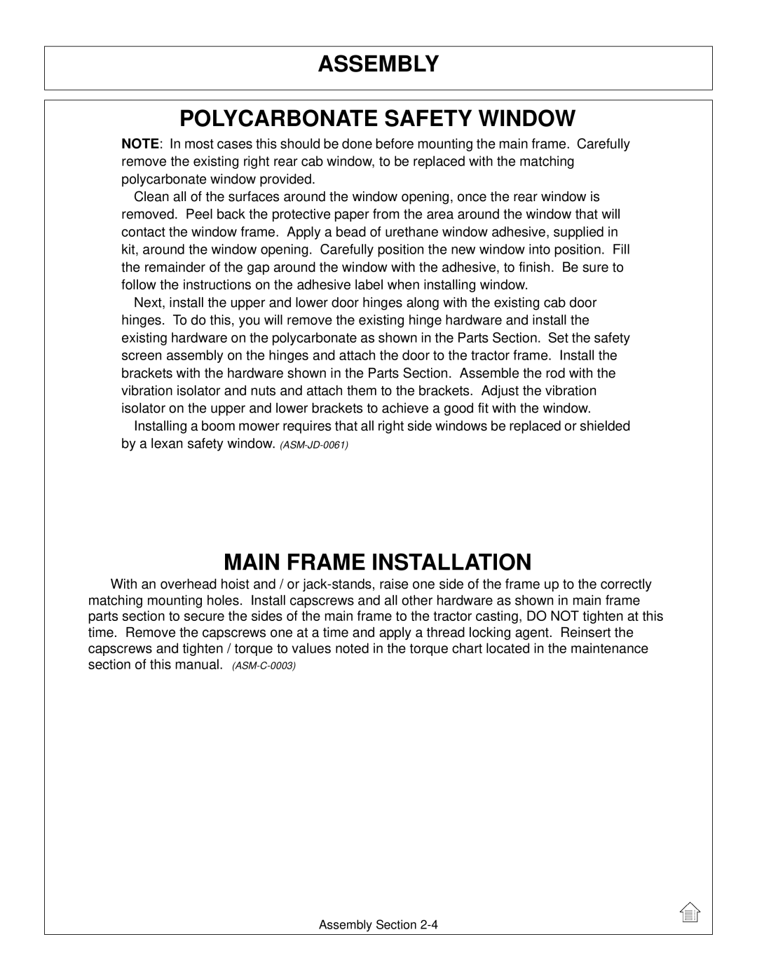 Tiger Products Co., Ltd 5083E, 5093E, 5101E manual Assembly Polycarbonate Safety Window, Main Frame Installation 