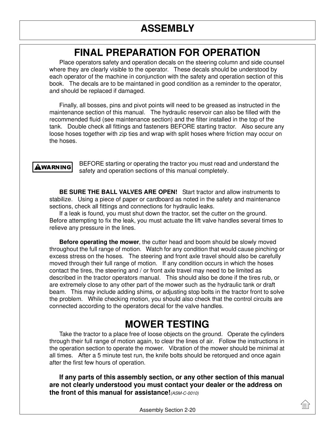 Tiger Products Co., Ltd 5093E, 5083E, 5101E manual Assembly Final Preparation for Operation, Mower Testing 