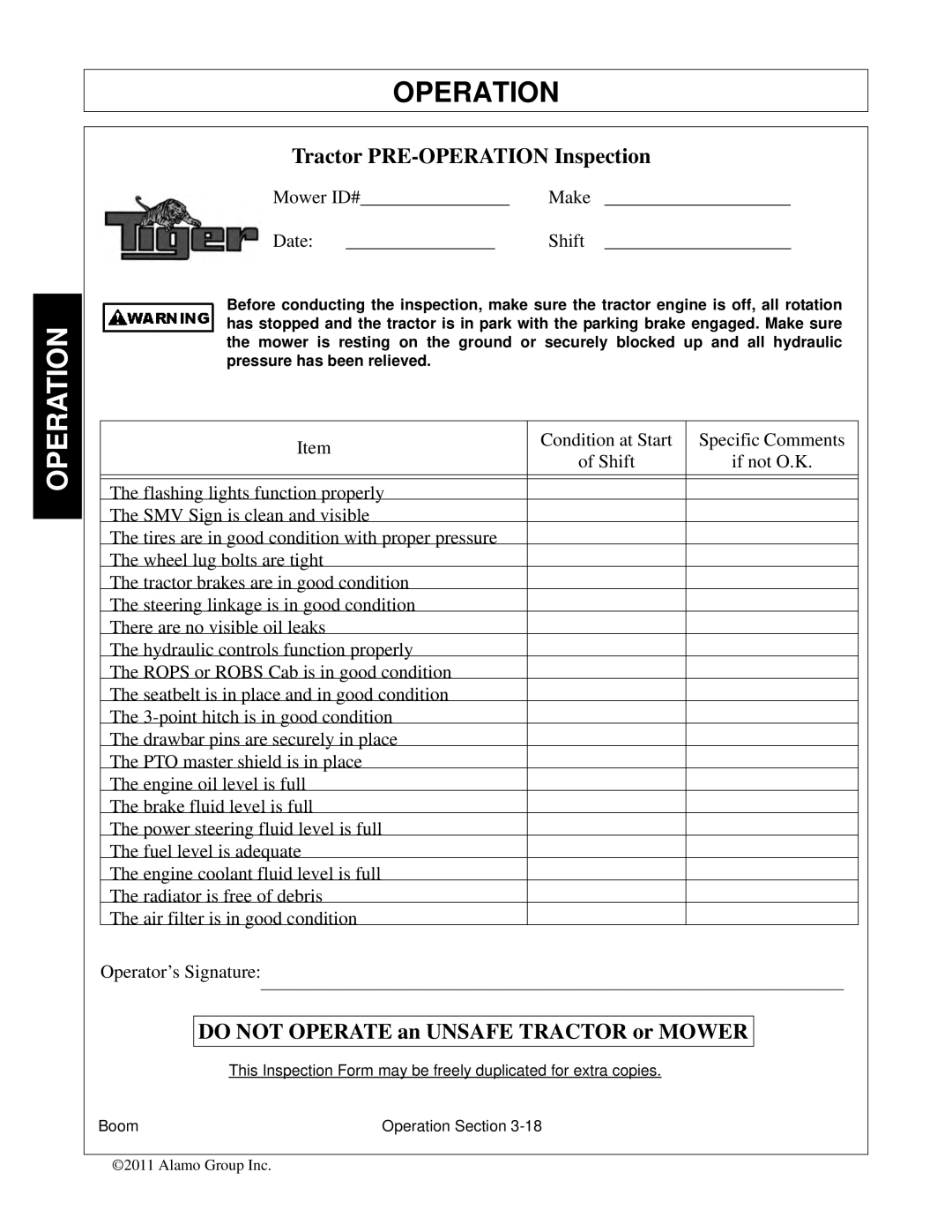 Tiger Products Co., Ltd 5093E, 5083E, 5101E manual Tractor PRE-OPERATION Inspection 