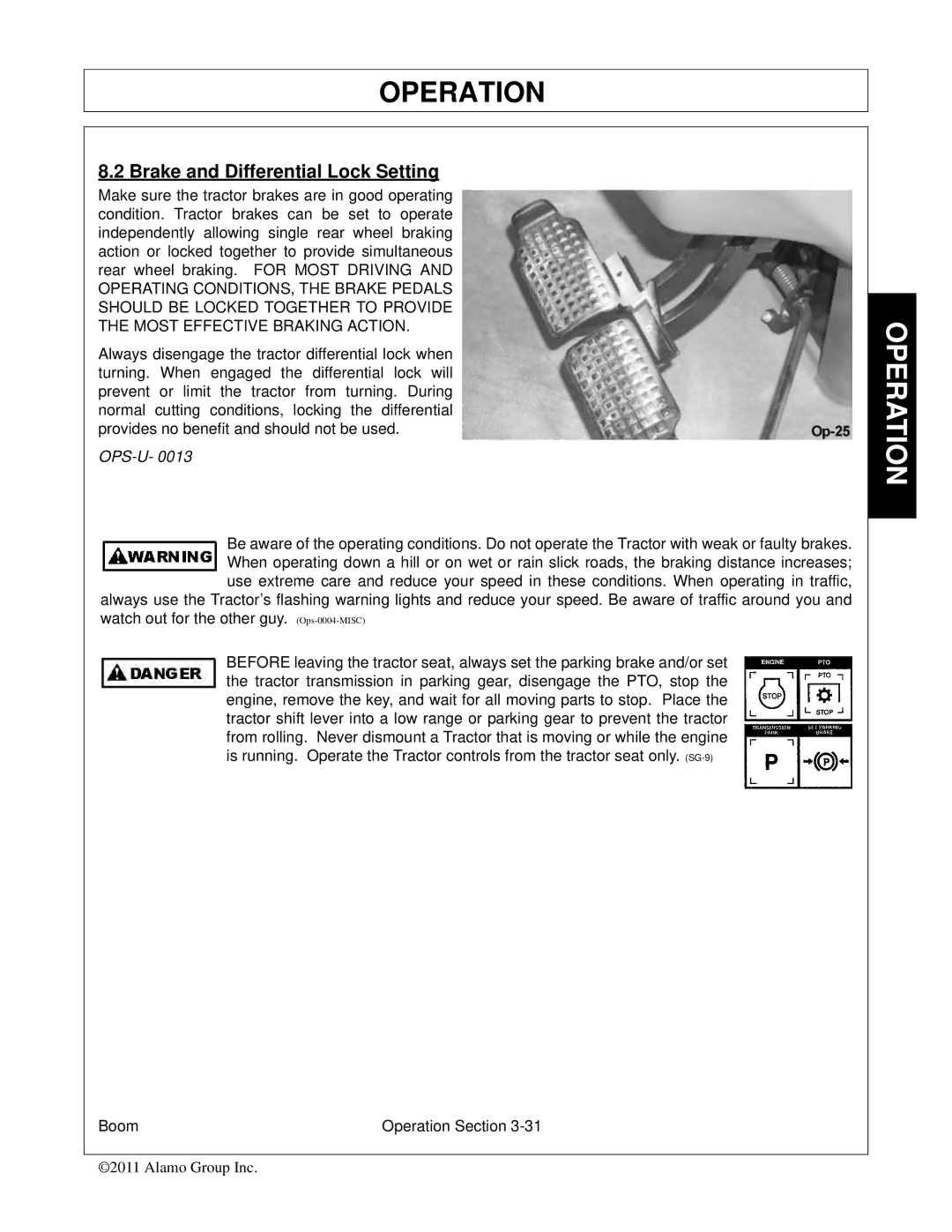 Tiger Products Co., Ltd 5101E, 5083E, 5093E manual Brake and Differential Lock Setting, Ops-U 