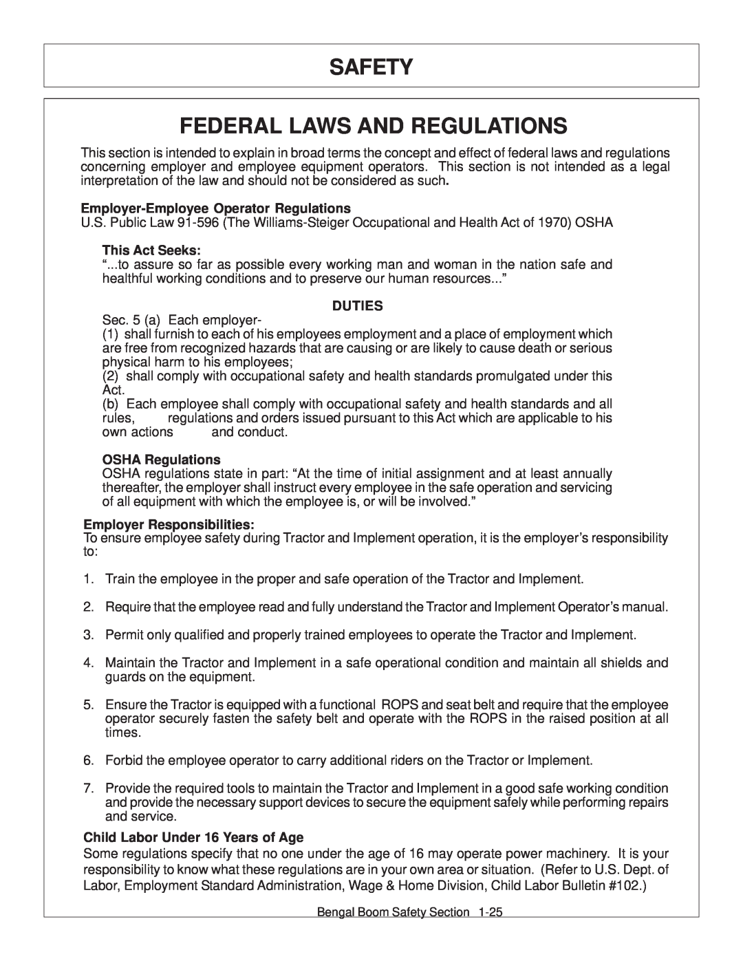 Tiger Products Co., Ltd 5093E Safety Federal Laws And Regulations, Employer-EmployeeOperator Regulations, This Act Seeks 