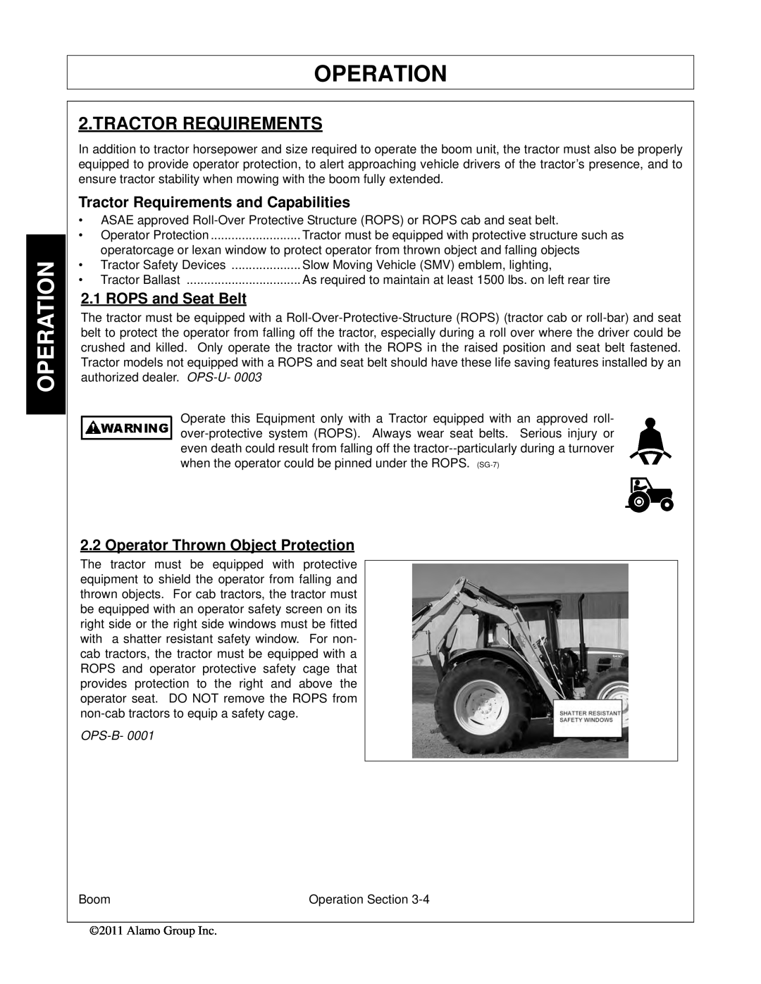 Tiger Products Co., Ltd 5101E Operation, Tractor Requirements and Capabilities, 2.1ROPS and Seat Belt, OPS-B-0001 