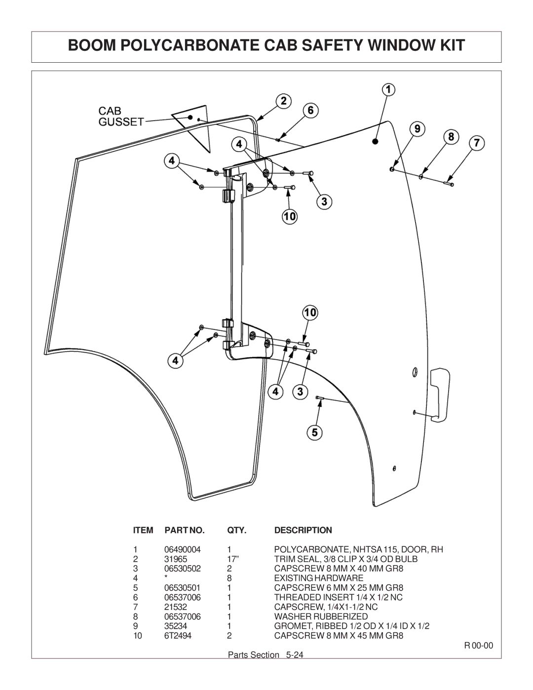 Tiger Products Co., Ltd 6020009 manual Boom Polycarbonate CAB Safety Window KIT 