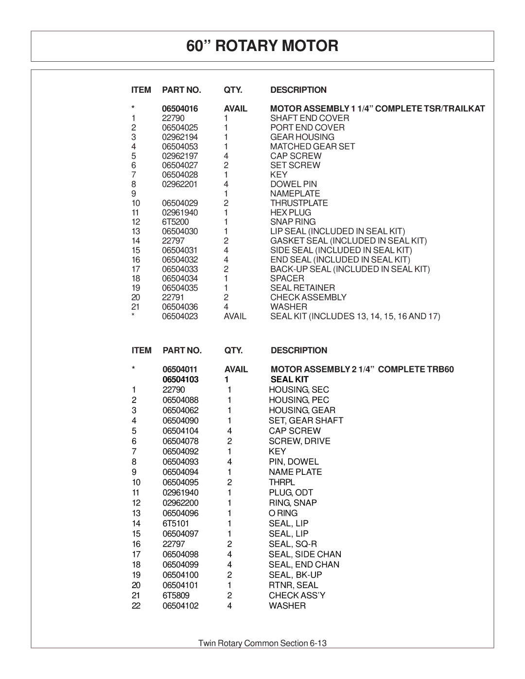 Tiger Products Co., Ltd 6020009 manual Avail Motor Assembly 2 1/4 Complete TRB60 