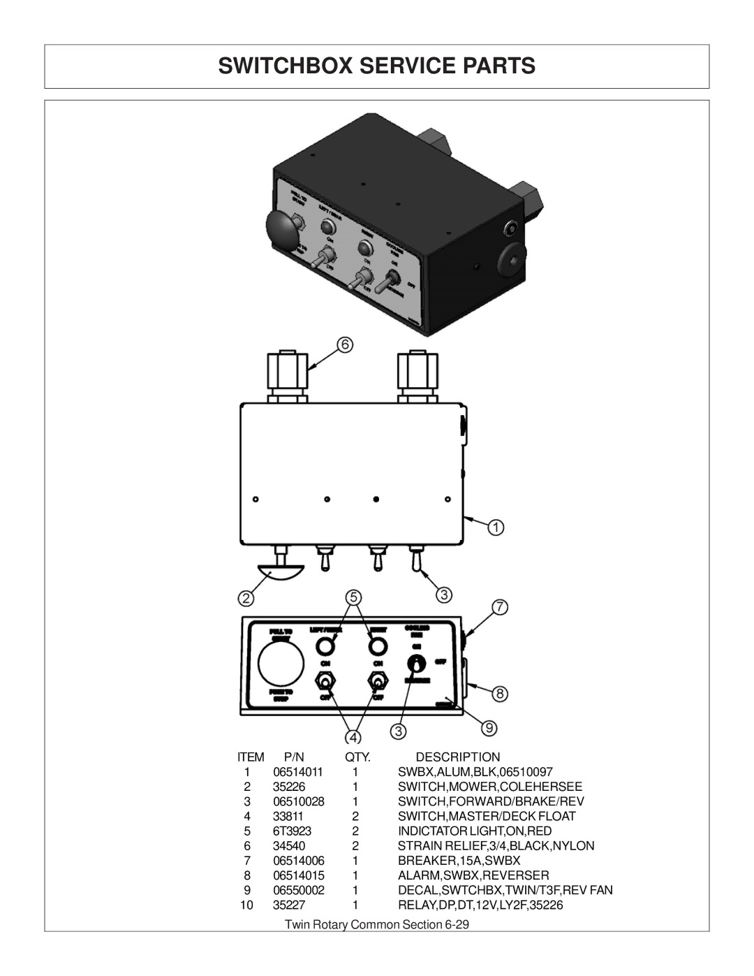 Tiger Products Co., Ltd 6020009 manual Switchbox Service Parts 