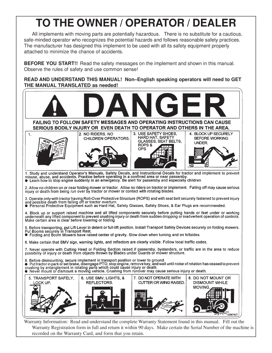 Tiger Products Co., Ltd 6020009 manual To the Owner / Operator / Dealer 