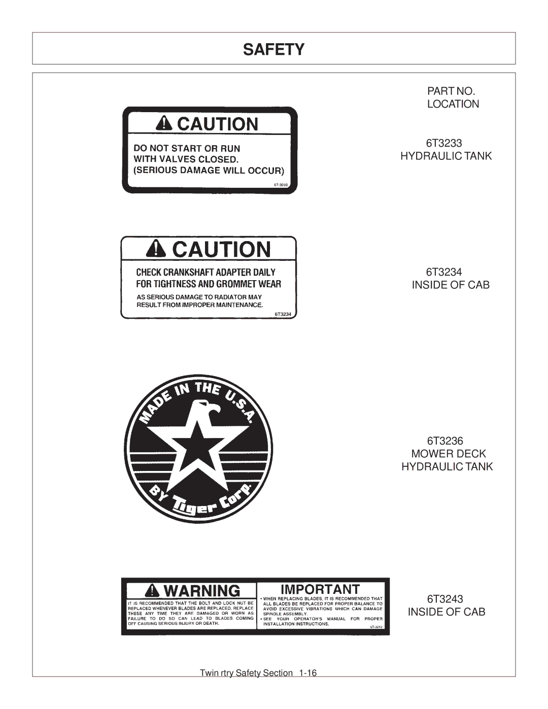 Tiger Products Co., Ltd 6020009 manual Safety 