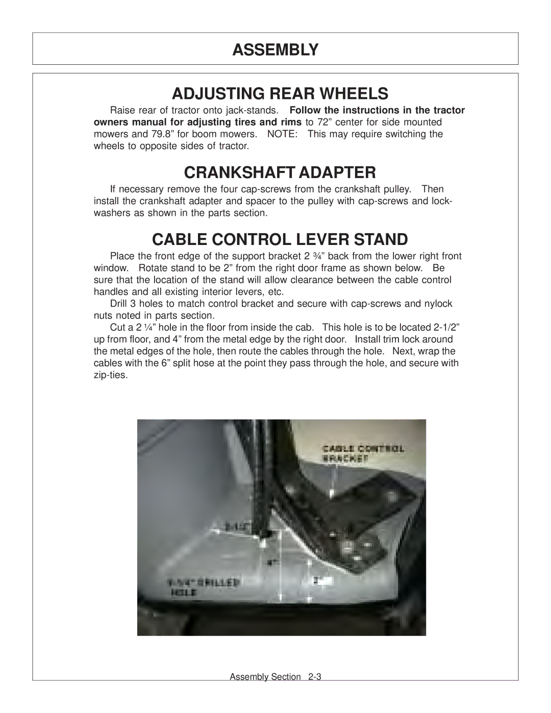 Tiger Products Co., Ltd 6020009 manual Assembly Adjusting Rear Wheels Crankshaft Adapter, Cable Control Lever Stand 