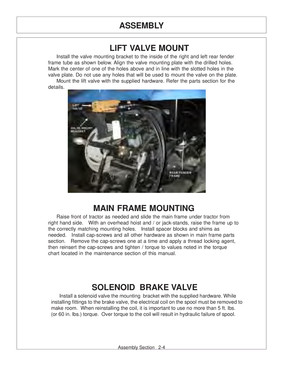 Tiger Products Co., Ltd 6020009 manual Assembly Lift Valve Mount, Main Frame Mounting, Solenoid Brake Valve 