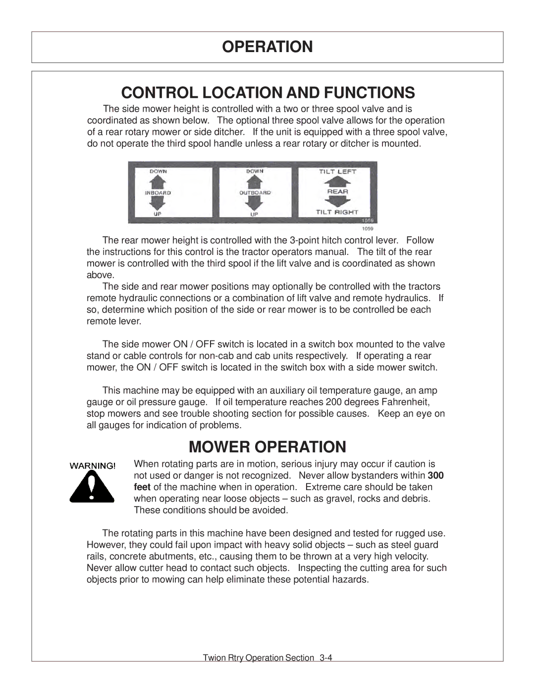 Tiger Products Co., Ltd 6020009 manual Operation Control Location and Functions, Mower Operation 