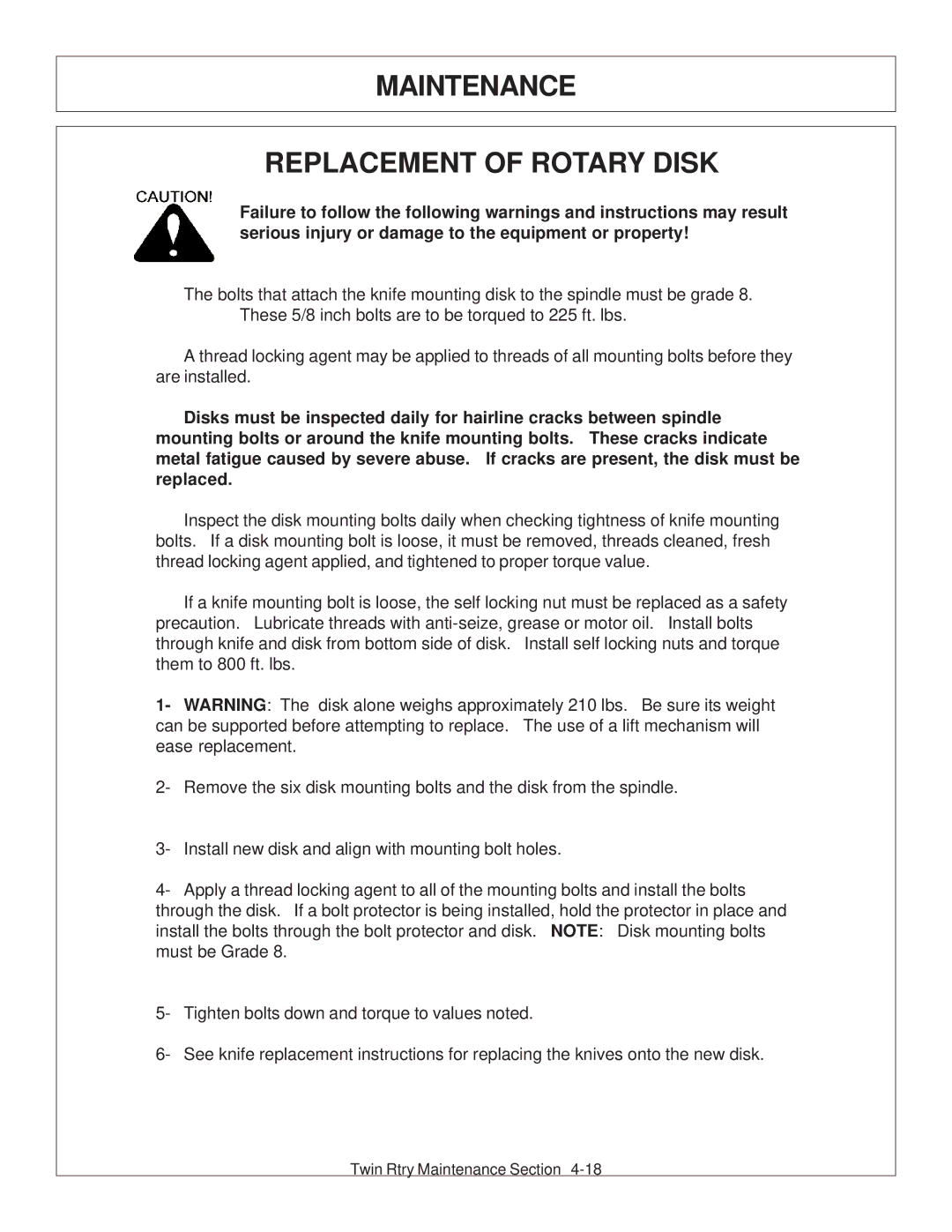 Tiger Products Co., Ltd 6020009 manual Maintenance, Replacement of Rotary Disk 