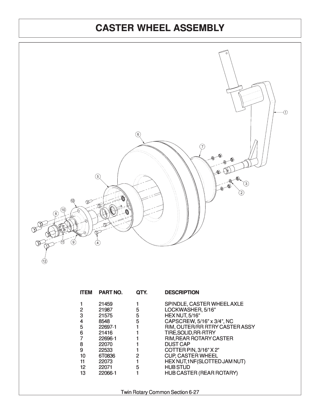 Tiger Products Co., Ltd 6020009 manual Caster Wheel Assembly, Description, Rim, Outer/Rr Rtry Caster Assy 