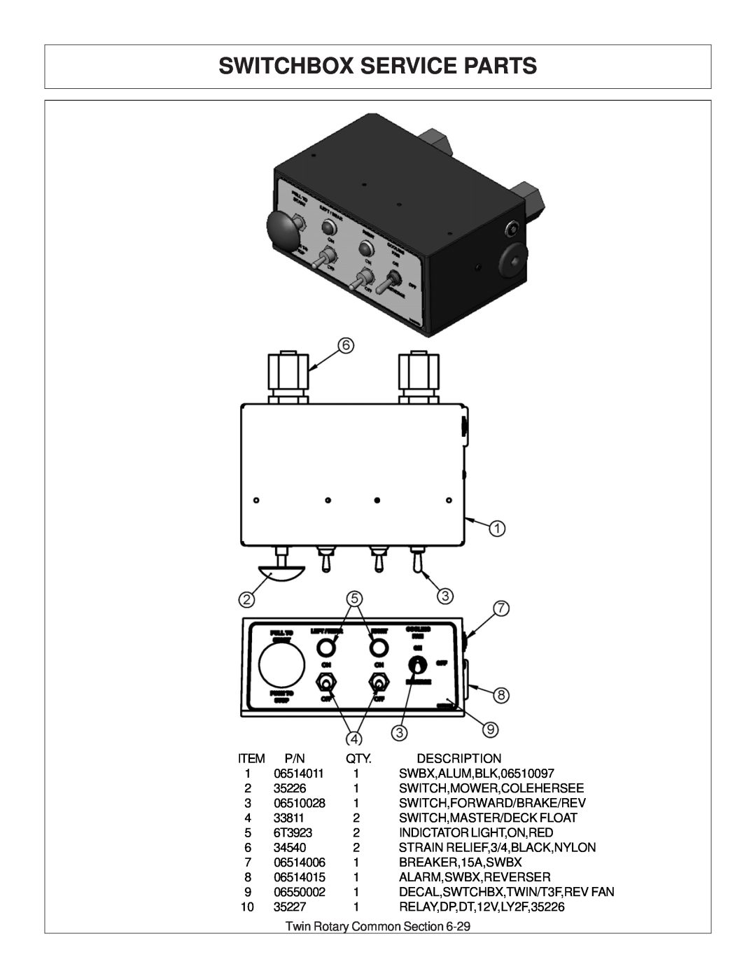 Tiger Products Co., Ltd 6020009 manual Switchbox Service Parts 