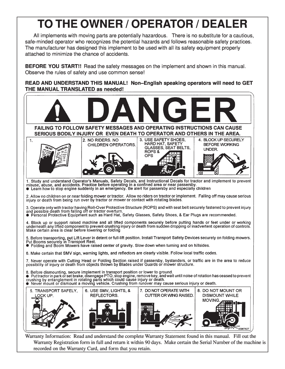 Tiger Products Co., Ltd 6020009 manual To The Owner / Operator / Dealer 