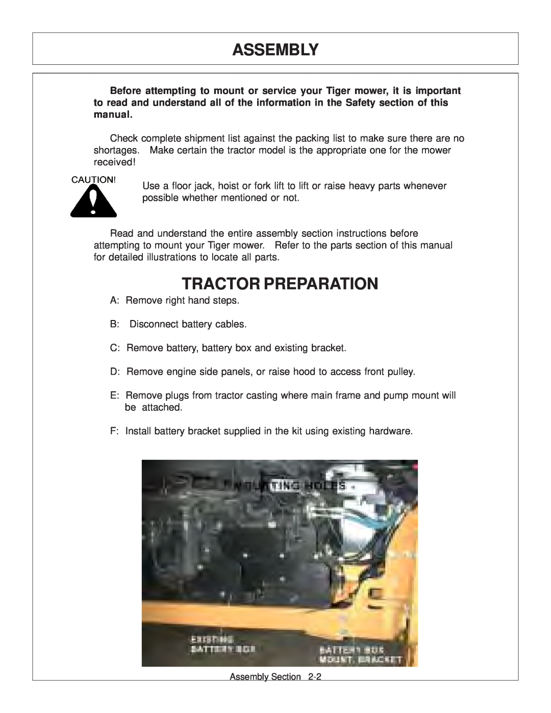 Tiger Products Co., Ltd 6020009 manual Assembly, Tractor Preparation 
