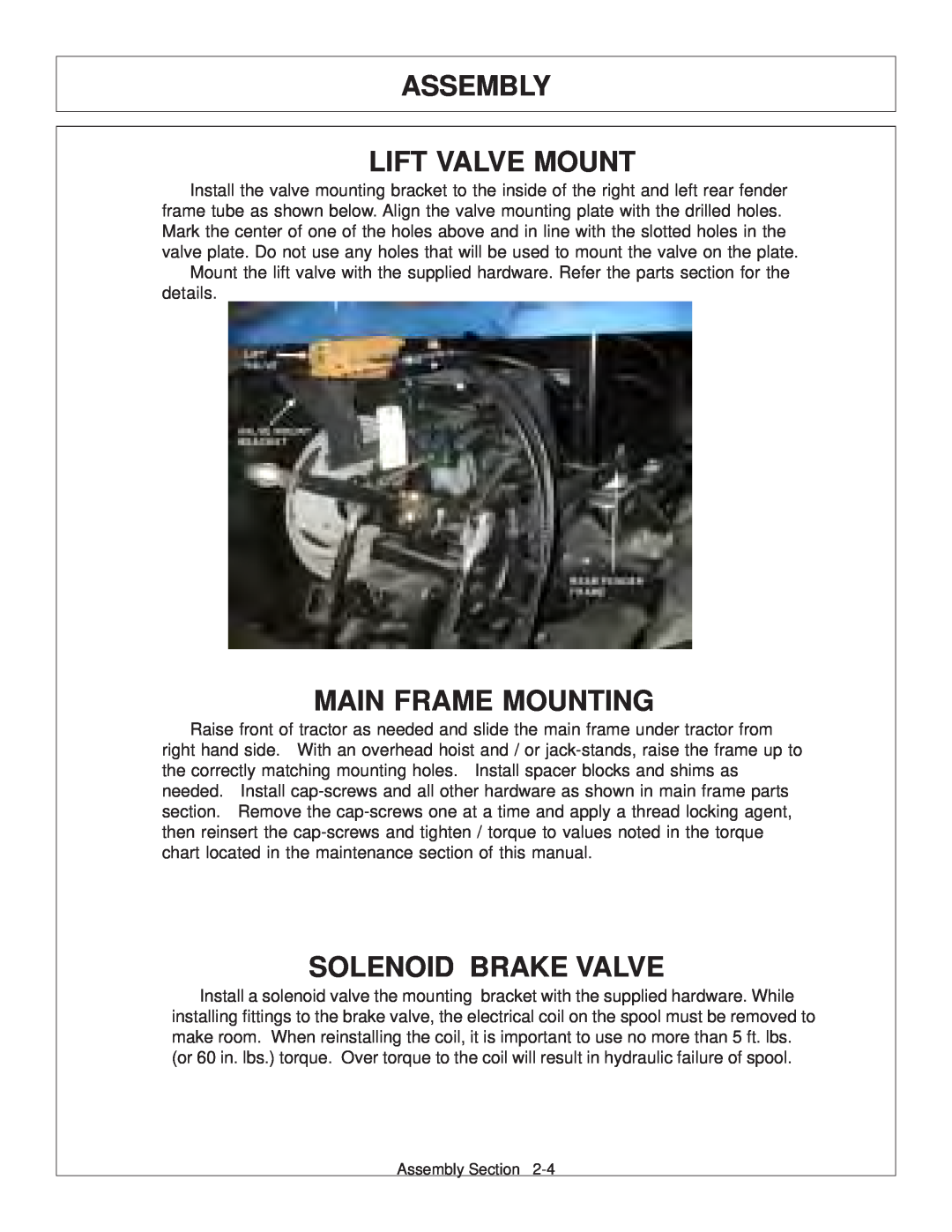 Tiger Products Co., Ltd 6020009 manual Assembly Lift Valve Mount, Main Frame Mounting, Solenoid Brake Valve 