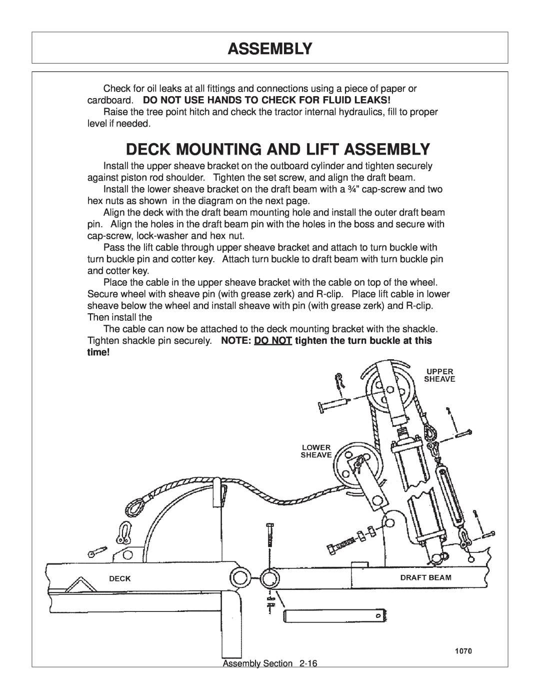 Tiger Products Co., Ltd 6020009 manual Deck Mounting And Lift Assembly 