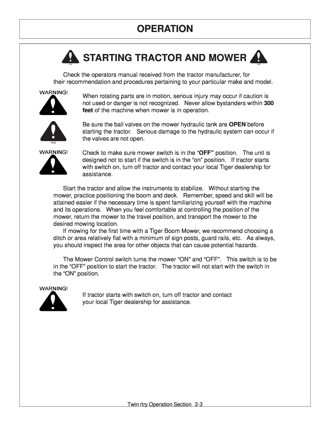 Tiger Products Co., Ltd 6020009 manual Operation Starting Tractor And Mower 