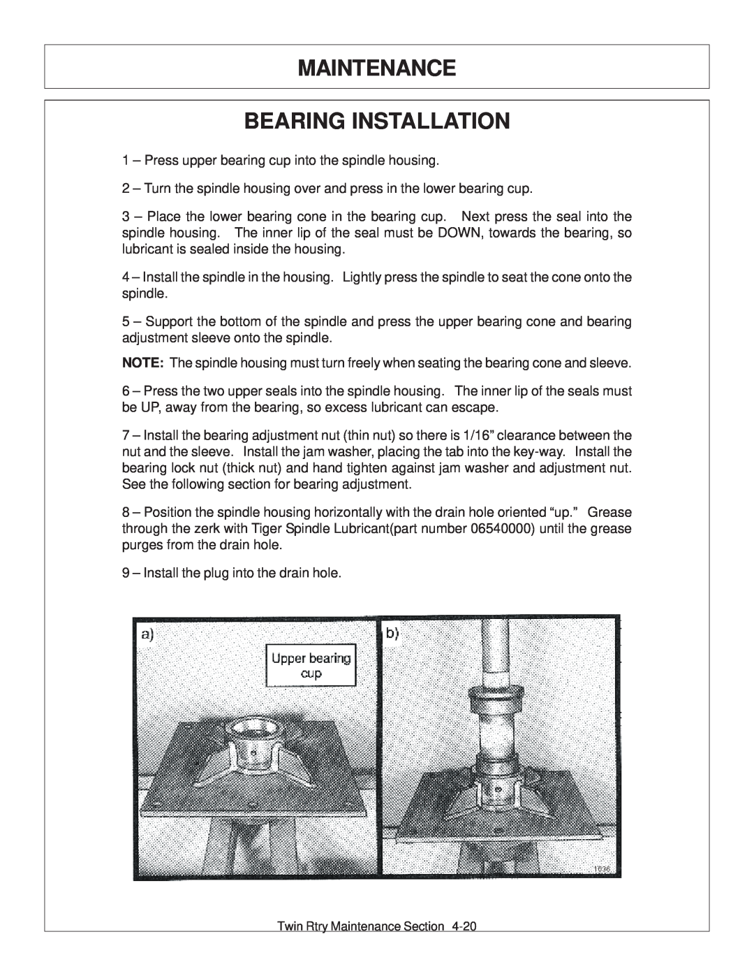 Tiger Products Co., Ltd 6020009 manual Maintenance Bearing Installation 