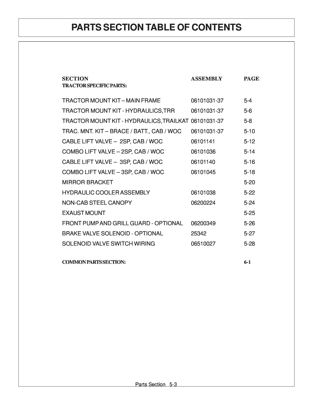 Tiger Products Co., Ltd 6020009 manual Parts Section Table Of Contents, Assembly 