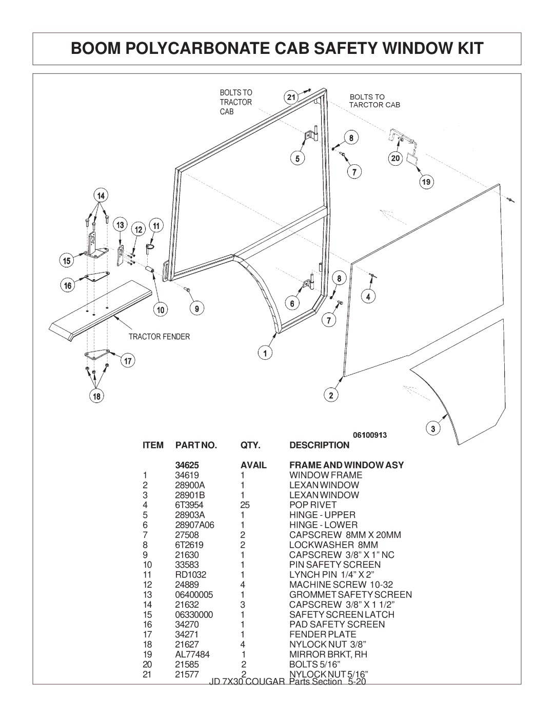 Tiger Products Co., Ltd 7X30 manual Boom Polycarbonate CAB Safety Window KIT, Avail Frame and Window ASY 