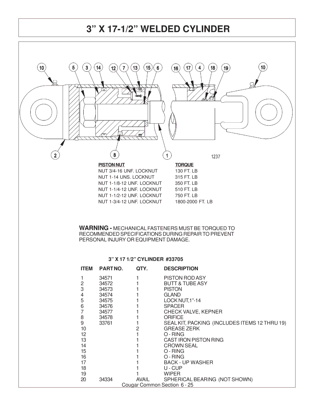 Tiger Products Co., Ltd 7X30 manual 17-1/2 Welded Cylinder, NUT 1-14 UNS. Locknut 