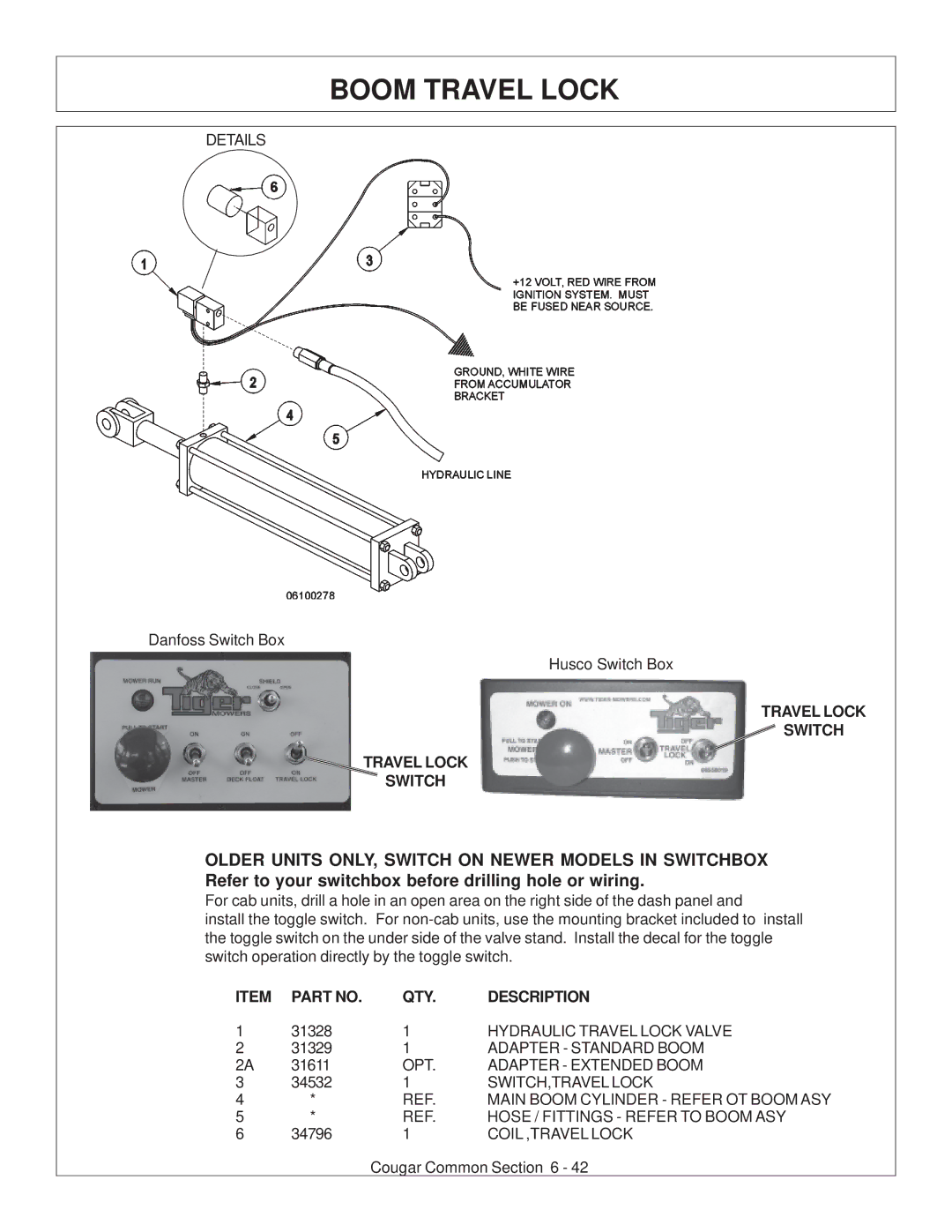 Tiger Products Co., Ltd 7X30 manual Boom Travel Lock, Travel Lock Switch 