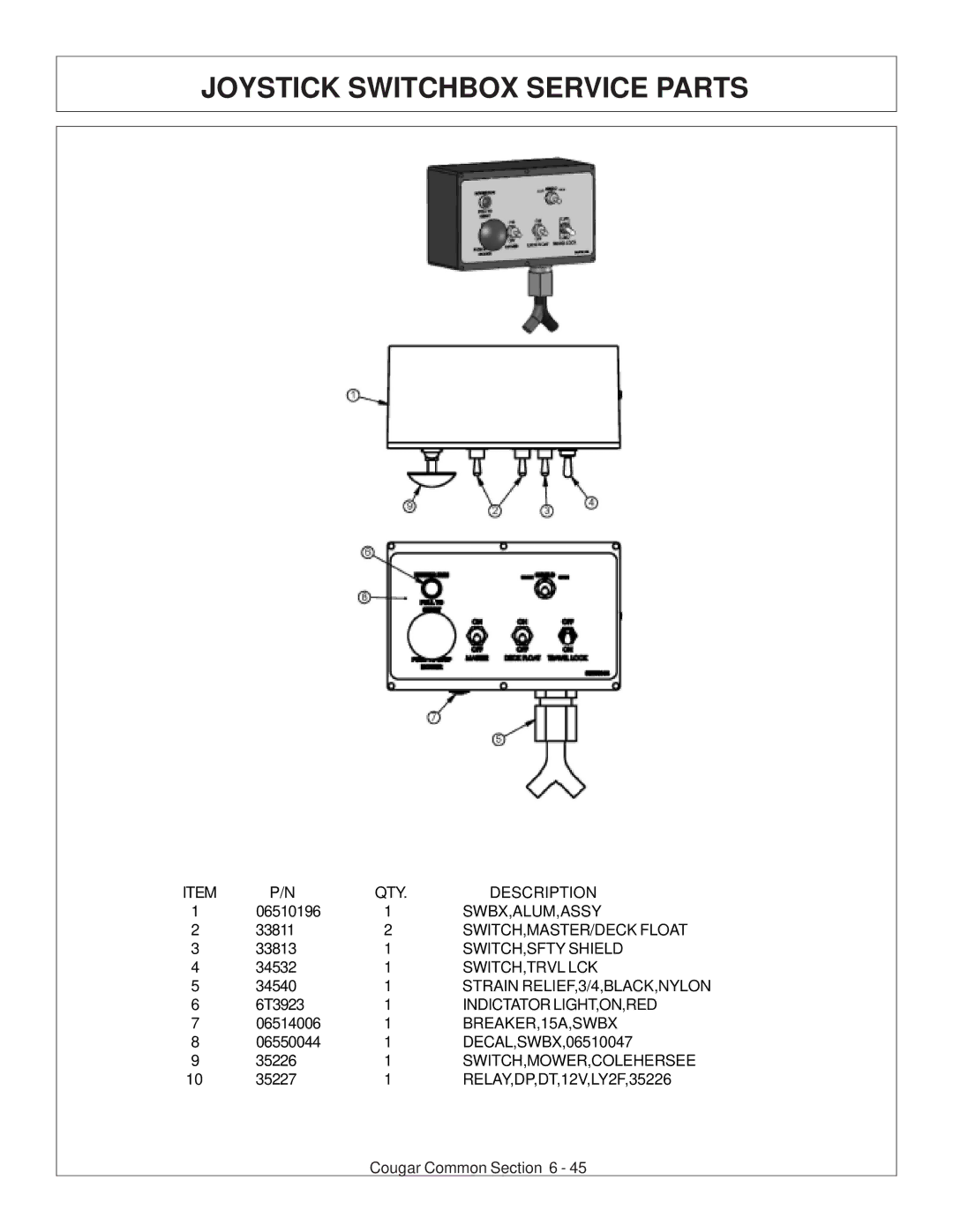 Tiger Products Co., Ltd 7X30 manual Joystick Switchbox Service Parts 