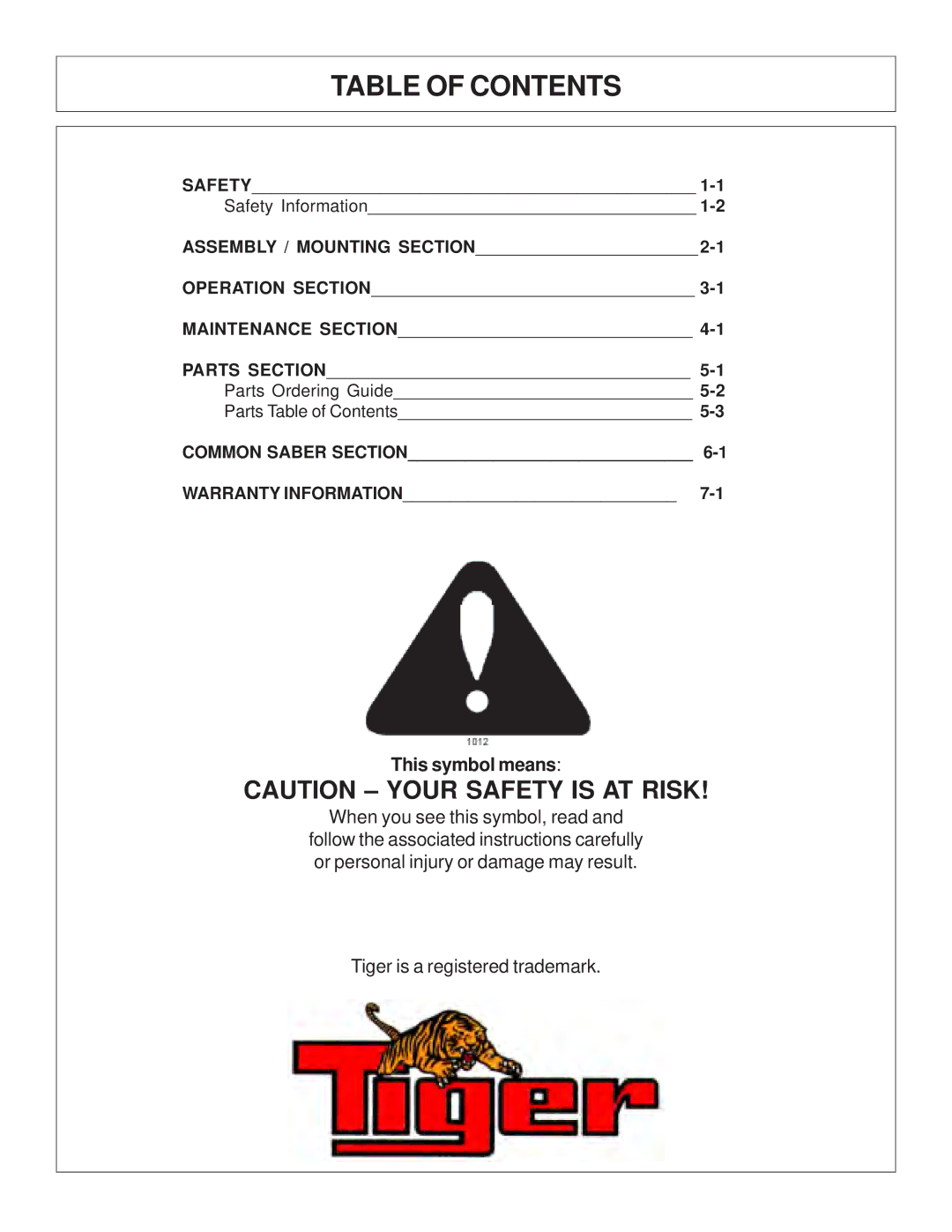 Tiger Products Co., Ltd 7X30 manual Table of Contents 