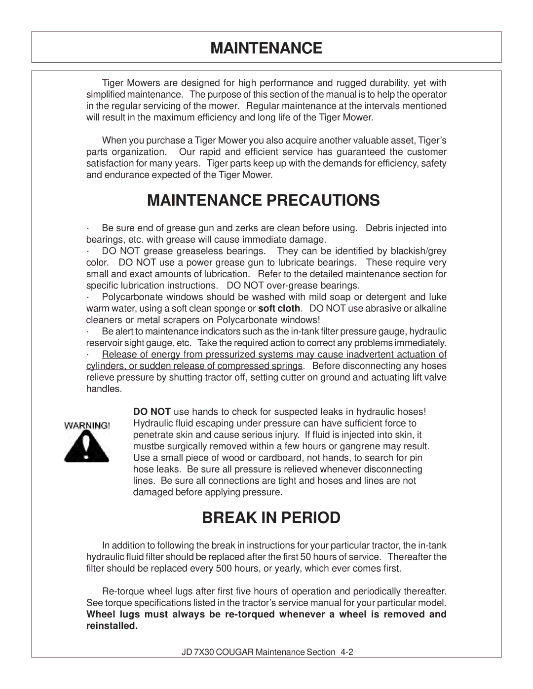 Tiger Products Co., Ltd 7X30 manual Maintenance Precautions, Break in Period 