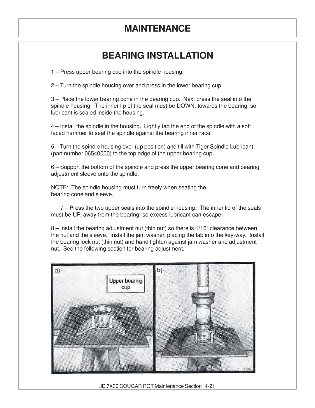 Tiger Products Co., Ltd 7X30 manual Maintenance Bearing Installation 