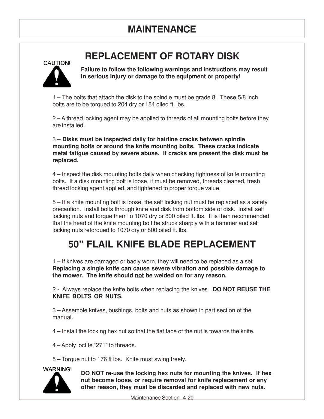 Tiger Products Co., Ltd CNH T6010-80 manual Maintenance Replacement of Rotary Disk, Flail Knife Blade Replacement 