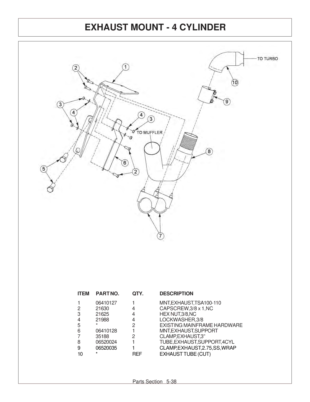 Tiger Products Co., Ltd CNH T6010-80 manual Exhaust Mount 4 Cylinder 