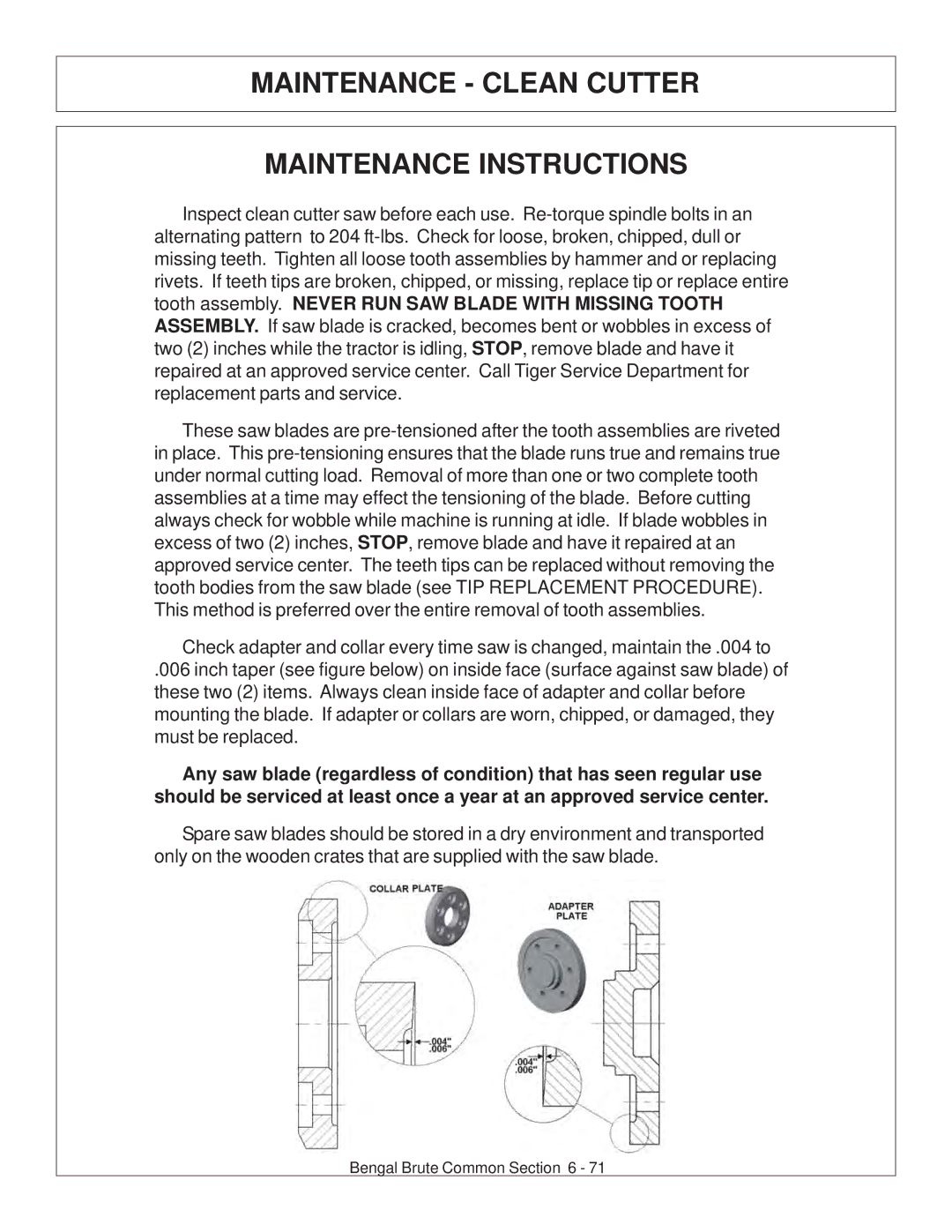 Tiger Products Co., Ltd CNH T6010-80 manual Maintenance Clean Cutter Maintenance Instructions 